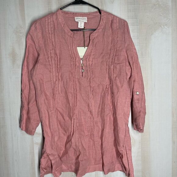 Cynthia Rowley dusty pink linen tunic top pullover style, size small - Picture 2 of 14